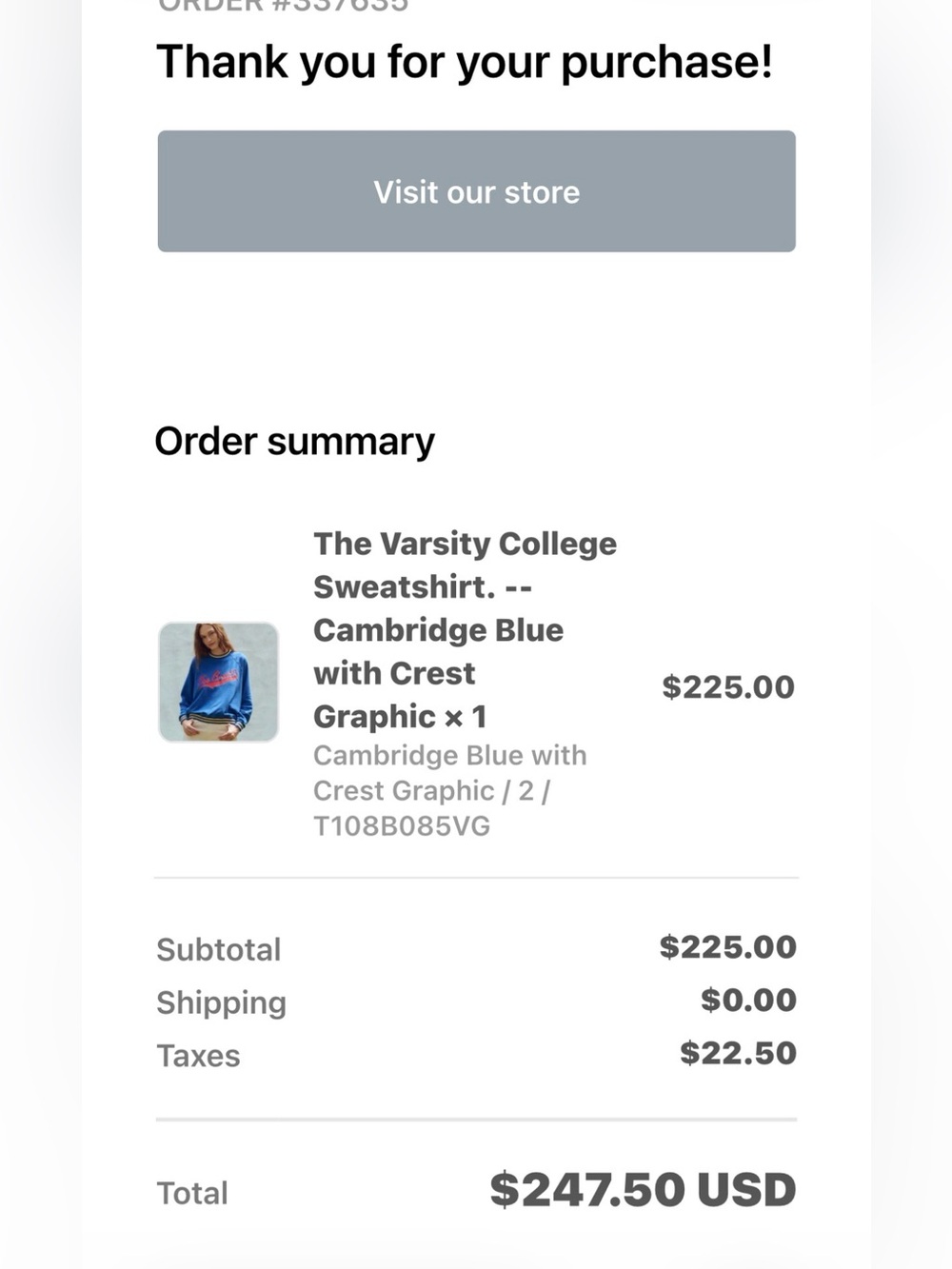 THE GREAT. The Varsity College
Sweatshirt in Cambridge Blue, Size  Medium - Picture 7 of 7